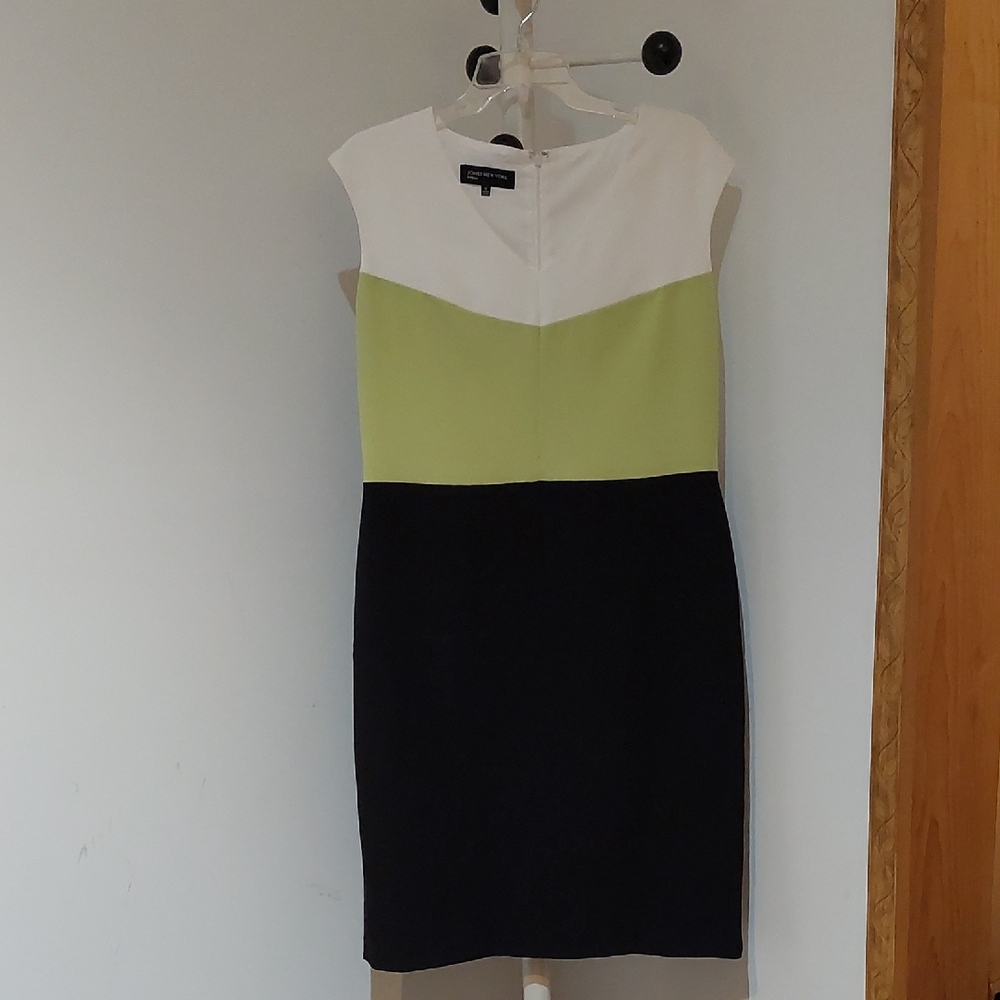 Jones New York Tri-Tone Dress - White, Lime, Black Size 12